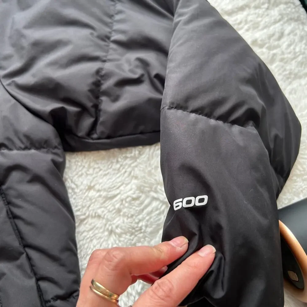 North Face Girls 600 Down Puffer Hooded Black Jacket L Gorpcore Hiking Outdoors